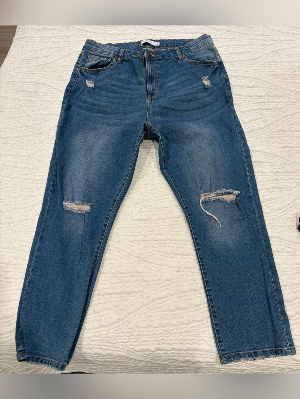 Distressed Blue Women's Jeans - Relaxed Fit